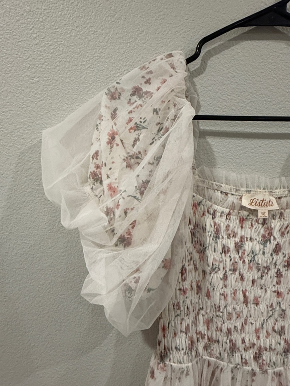 Listicle White Floral Smocked Top with Pink and Blue Accents - Picture 3 of 7